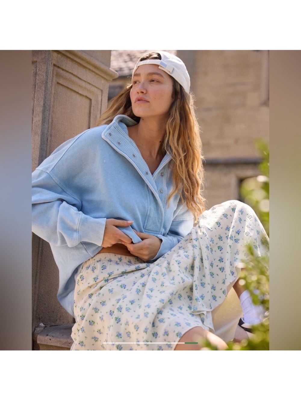 aerie Light Blue Set: Snap-Quarter Pullover Sweatshirt and Wide Leg Sweatpants - Picture 4 of 11